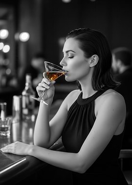 Woman drinking cocktail at bar