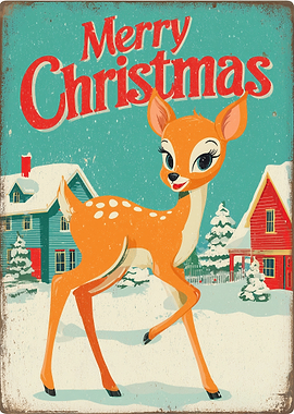 Vintage Merry Christmas Deer