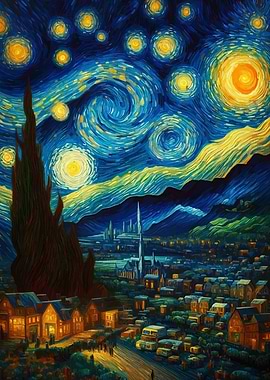 Starry Night Cityscape Painting