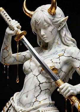 Marble Demon Girl with Katana