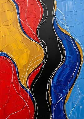 Abstract Colorful Painting with White Lines