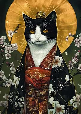 Cat in Kimono with Golden Halo