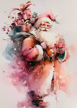 Watercolor Santa Claus with Gifts