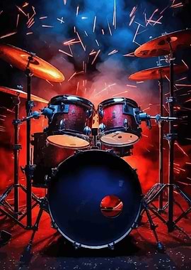 Drum Set with Red and Blue Lights