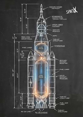 SpaceX Rocket Blueprint Technical Drawing