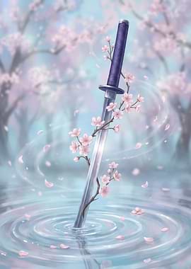 Katana in Cherry Blossoms Waters