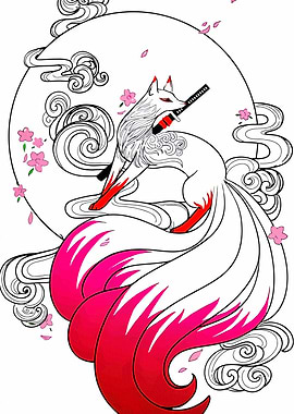 Nine-tailed Fox with Katana Art