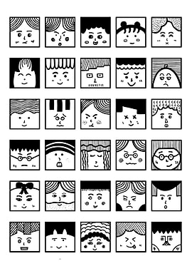 Doodle Faces in Squares