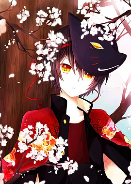 Anime Boy with Fox Mask