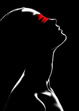 Woman's Profile with Red Blindfold