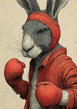 Rabbit Boxer in Red Outfit