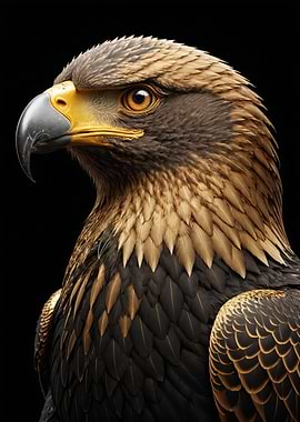 Golden Eagle Portrait on Black Background