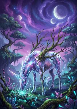 Celestial Unicorn in Magical Forest