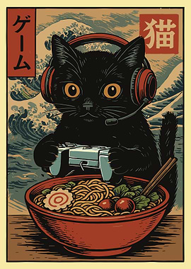 Gamer Cat with Ramen