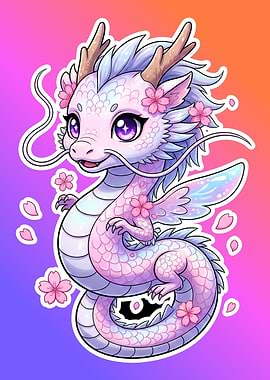 Cute Dragon with Cherry Blossoms