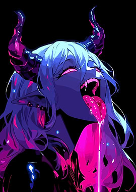 Demon Girl with Horns and Tongue