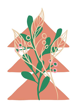 Botanical Illustration with Geometric Background