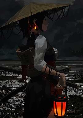 Samurai Woman with Lantern