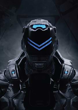 Futuristic Soldier with Glowing Blue Visor