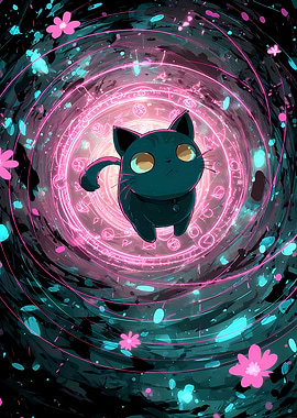 Magical Black Cat Illustration