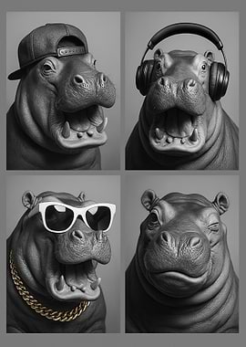 Hip Hippos in Monochrome