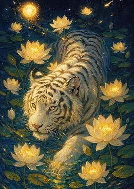 White Tiger in Lotus Pond
