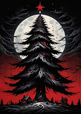 Dark Christmas Tree with Moon