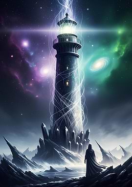 Mystical Lighthouse in Cosmic Landscape