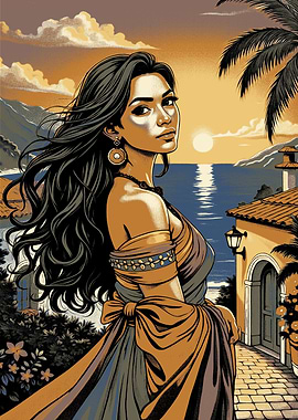 Woman by the Sea at Sunset