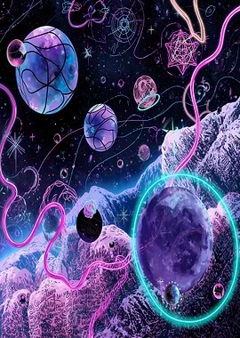 Surreal Space Landscape with Planets