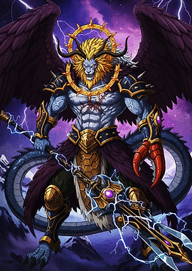 Winged Lion-Dragon Hybrid Fantasy Warrior