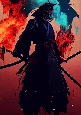 Dark Samurai with Fiery Aura