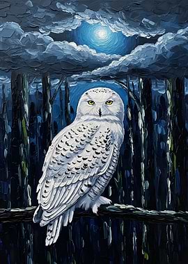 Owl in Moonlight Painting