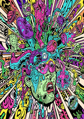 Psychedelic Mindscape with Abstract Elements