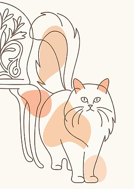 Minimalist Cat and Chair Line Art