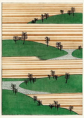 Japanese Landscape Woodblock Print, shin bijutsukai