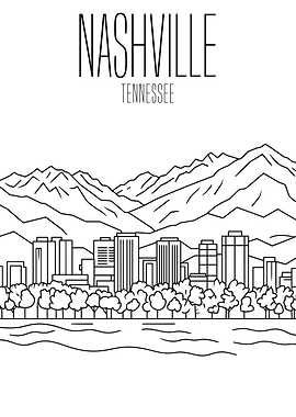 Nashville Tennessee Skyline Line Art