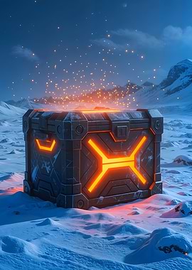 Glowing Crate in Snowy Landscape