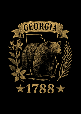 Georgia 1788 Vintage Bear Nature Throwback Retro State Pride