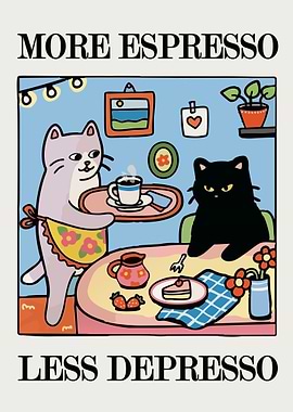 More Espresso, Less Depresso Cat Art
