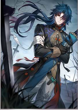 Anime Character in a Sword Graveyard