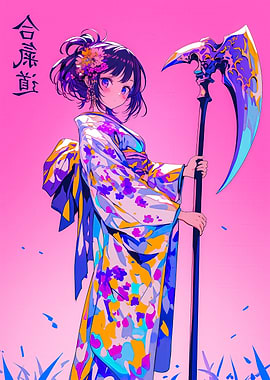 Anime Scythe Girl in Kimono