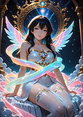 Anime Angel with Rainbow Ribbons