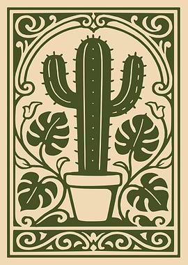 Cactus and Monstera Art Nouveau