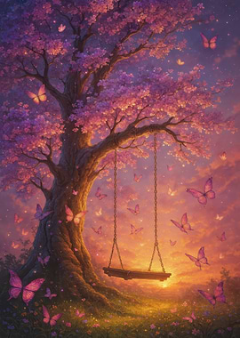 Magical Tree Swing with Butterflies
