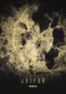 Jaipur, India - Radiant Night City Map Poster, Modern Wall Art