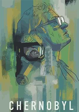 Chernobyl Illustration with Man and Mask