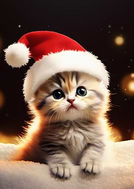 Christmas Kitten with Santa Hat