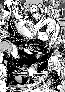 NieR: Automata Black and White Illustration