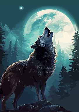 Wolf Howling at the Moon